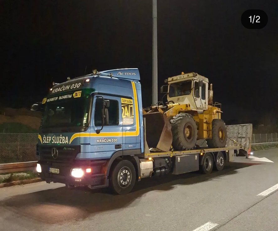 Mercedes Actros Kračun 030 sa utovarivačem noću